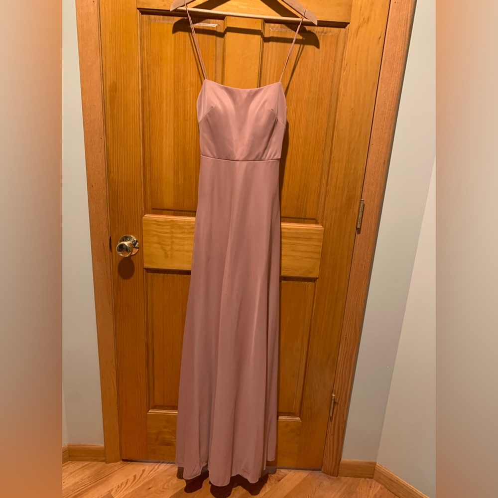 Azazie Ray A-Line Bow Bridesmaid Dress, Dusty Rose, Size 0.  Open Back - Picture 4 of 6